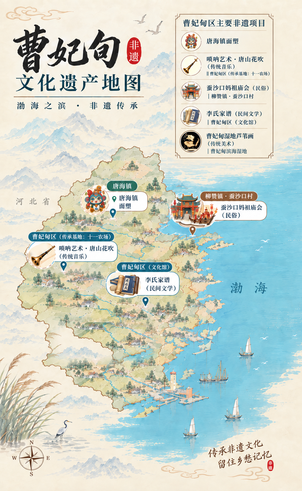 曹妃甸非遗文化遗产地图