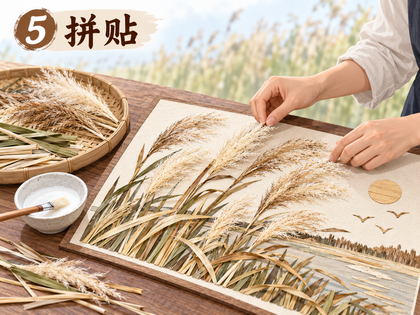 芦苇画拼贴过程