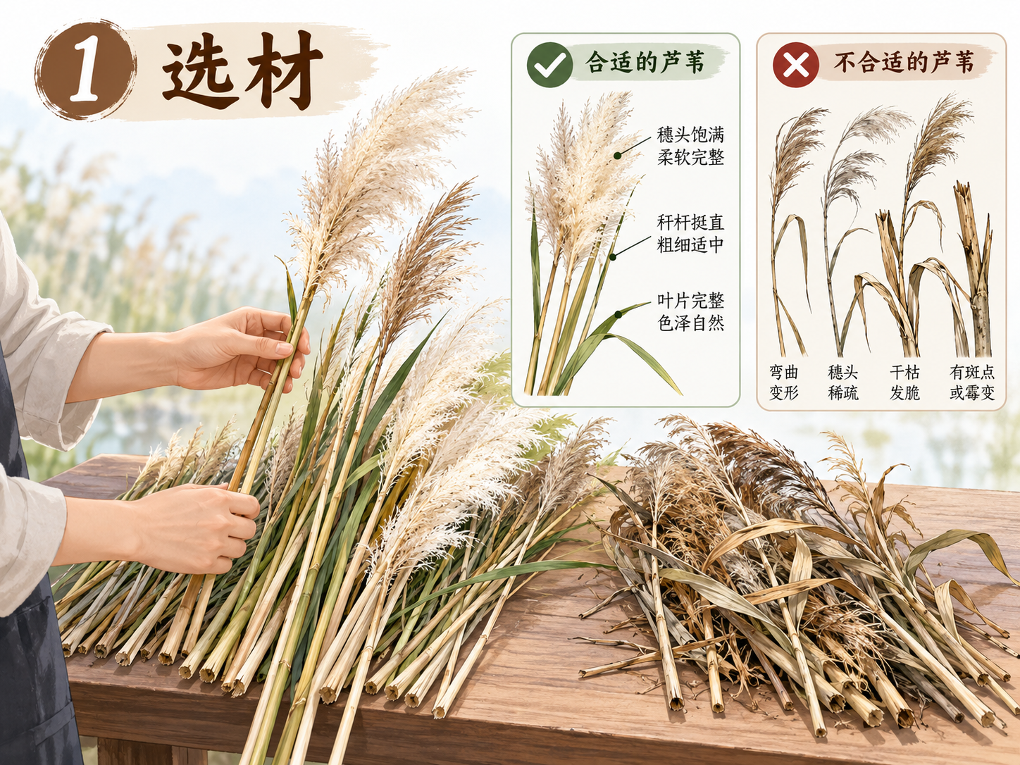 芦苇画选材过程