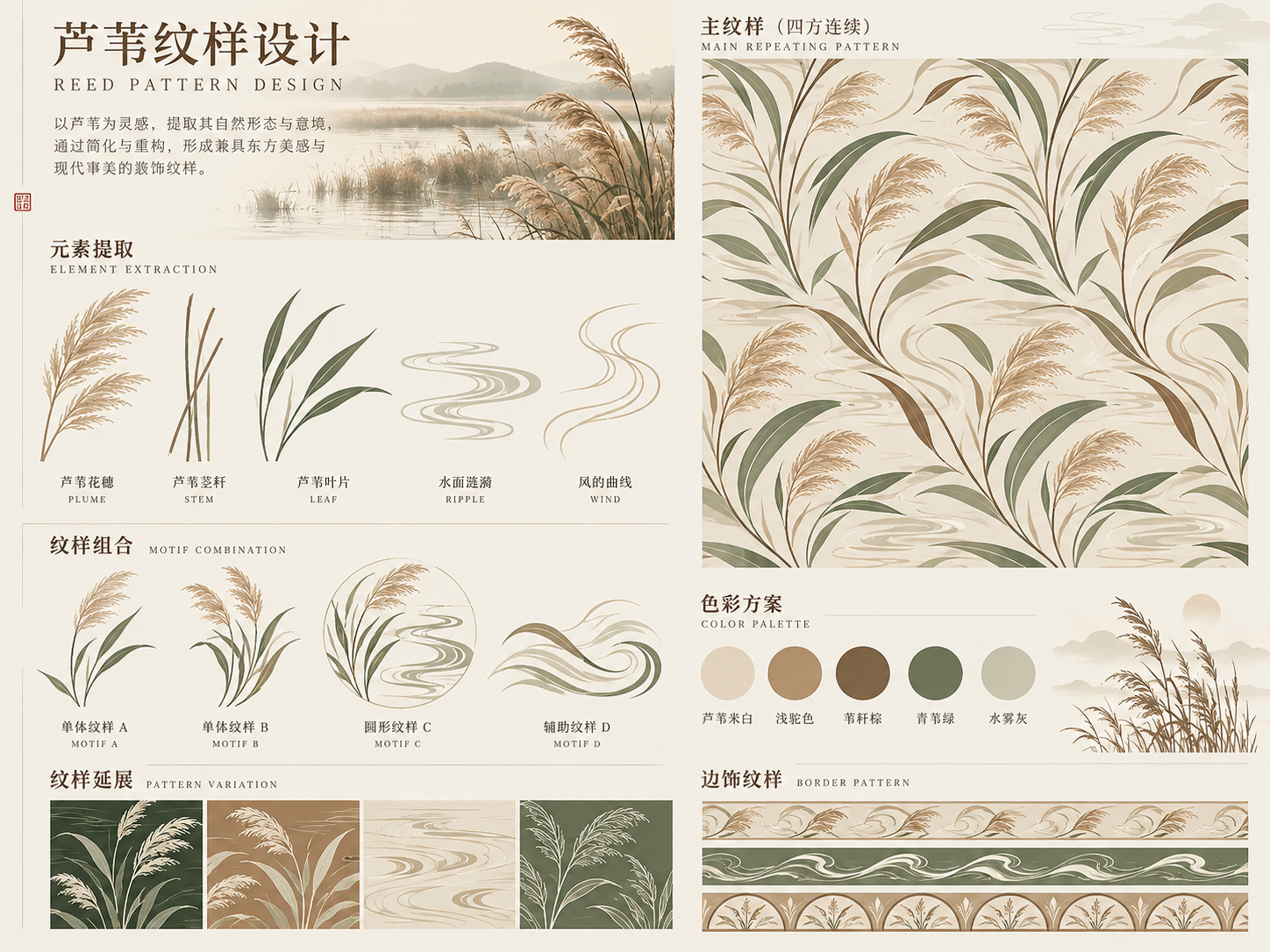 芦苇主题纹样设计展板